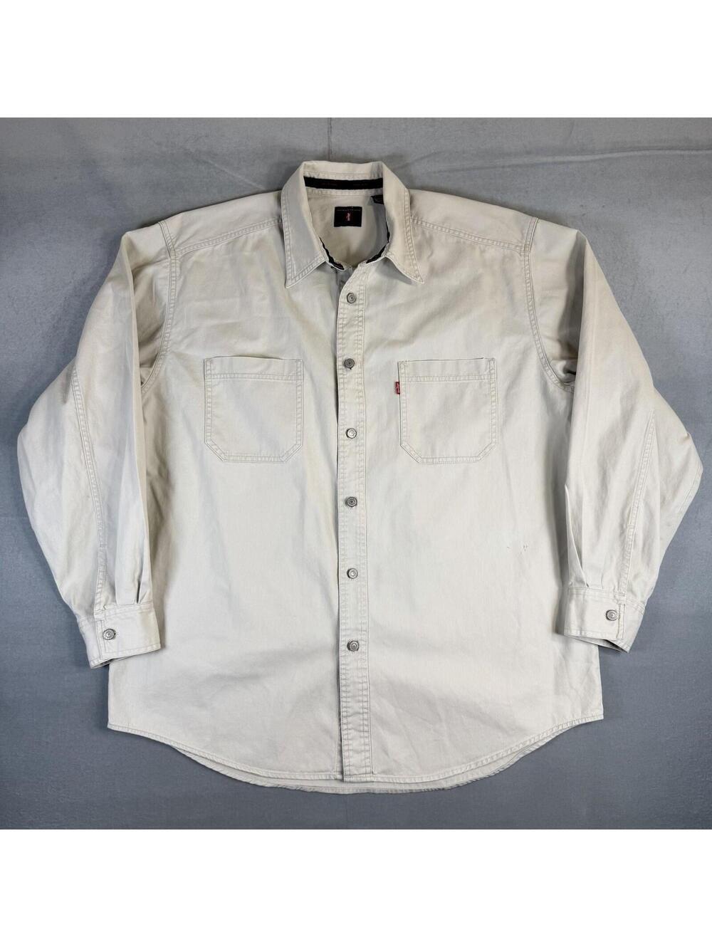 VTG 90s Levis Denim Shirt Mens Large (Fits XL/XXL) Beige Oversized Button Up
